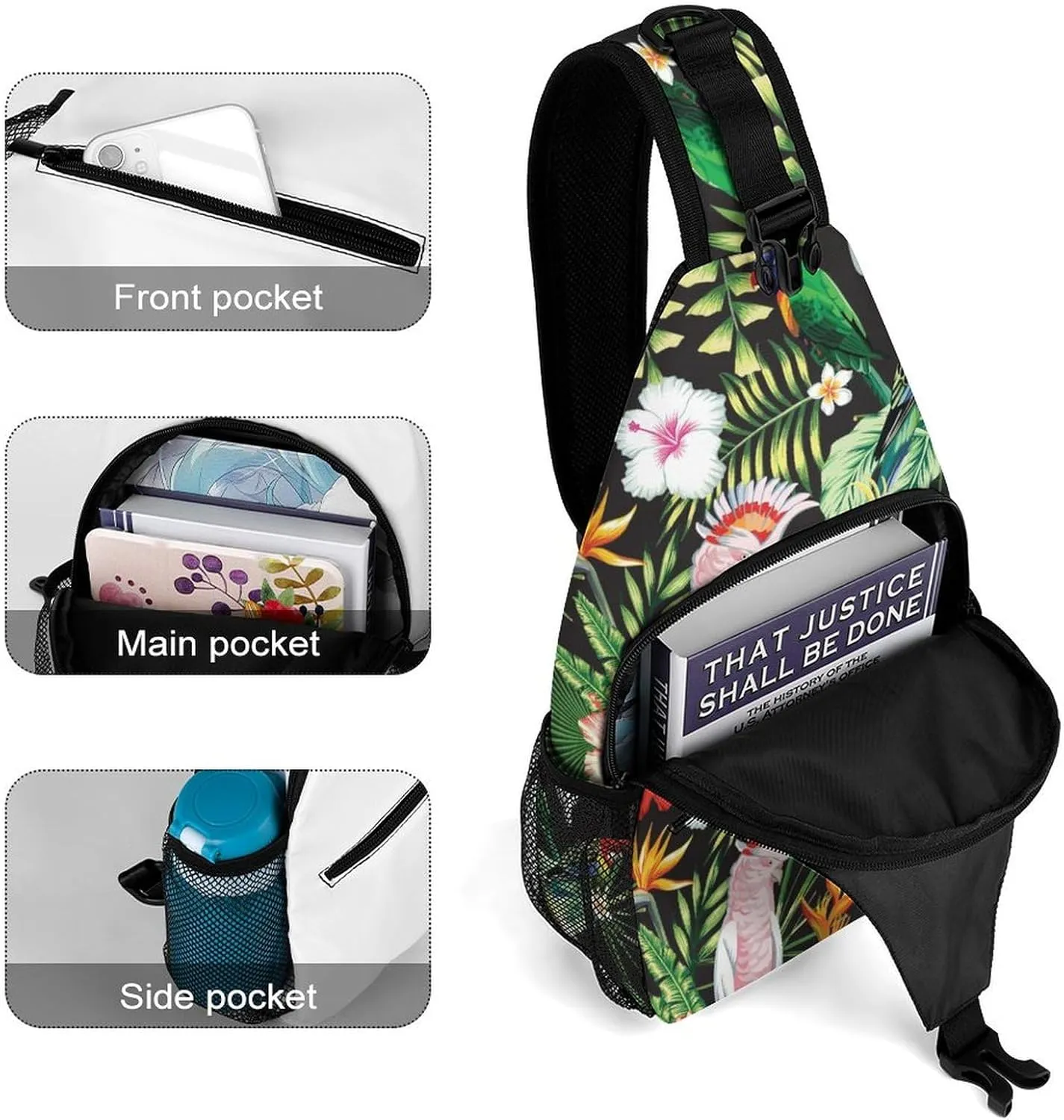 Tropic-exotic-multicolor-birds Crossbody Backpack For Men Women, Chest Bag Shoulder Bag, Travel Daypack Sling Backpack