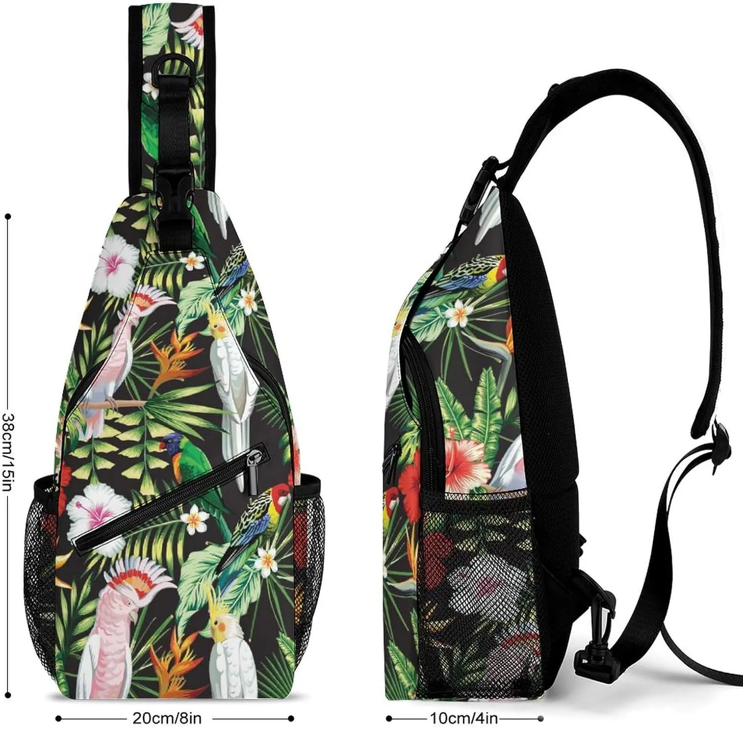 Tropic-exotic-multicolor-birds Crossbody Backpack For Men Women, Chest Bag Shoulder Bag, Travel Daypack Sling Backpack