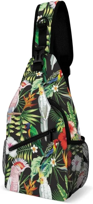 Tropic-exotic-multicolor-birds Crossbody Backpack For Men Women, Chest Bag Shoulder Bag, Travel Daypack Sling Backpack
