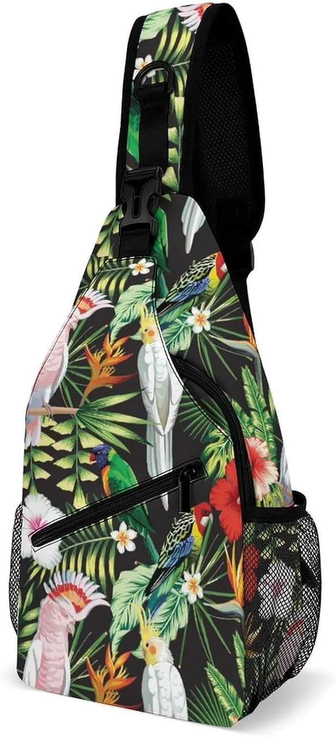 Tropic-exotic-multicolor-birds Crossbody Backpack For Men Women, Chest Bag Shoulder Bag, Travel Daypack Sling Backpack