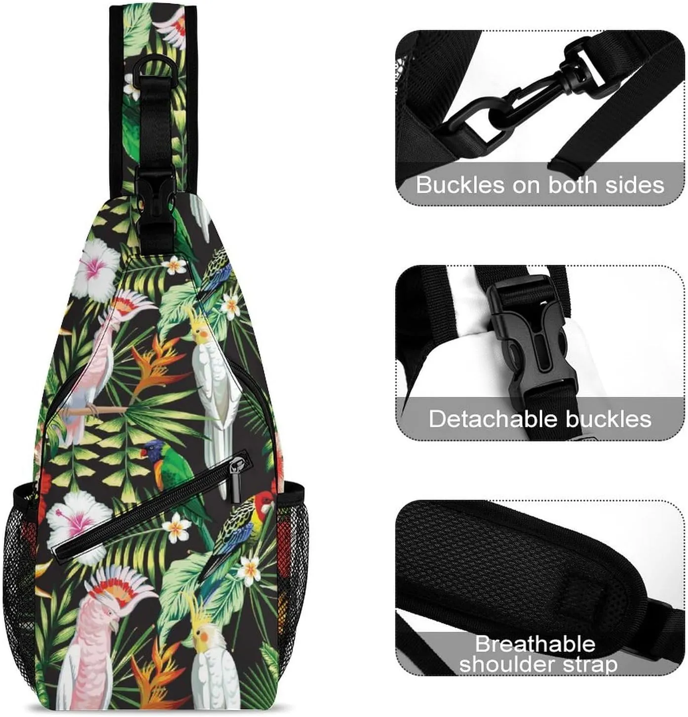 Tropic-exotic-multicolor-birds Crossbody Backpack For Men Women, Chest Bag Shoulder Bag, Travel Daypack Sling Backpack