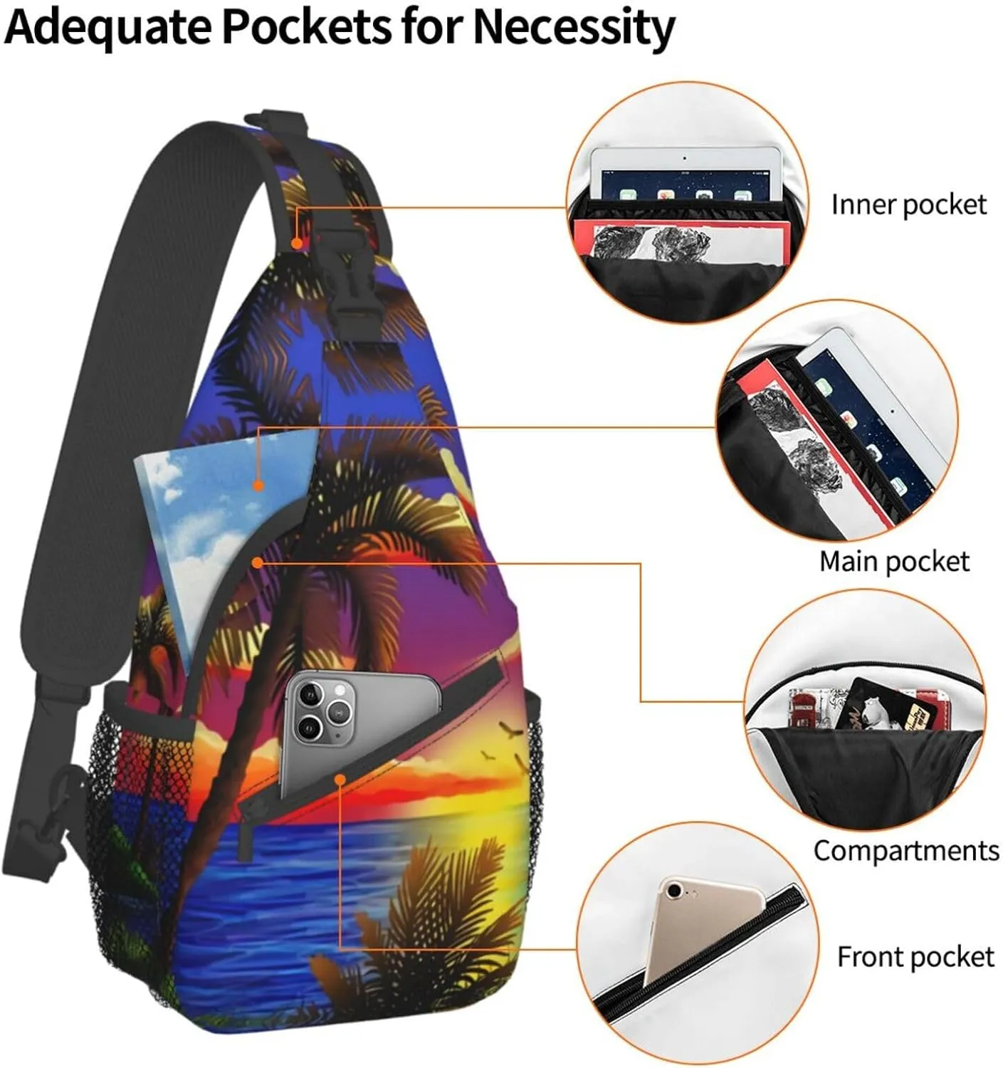 Tropical Sling Backpack Travel Hiking Daypack Bag Hawaii Palm Tree Pattern Crossbody Shoulder Bags For Women Men