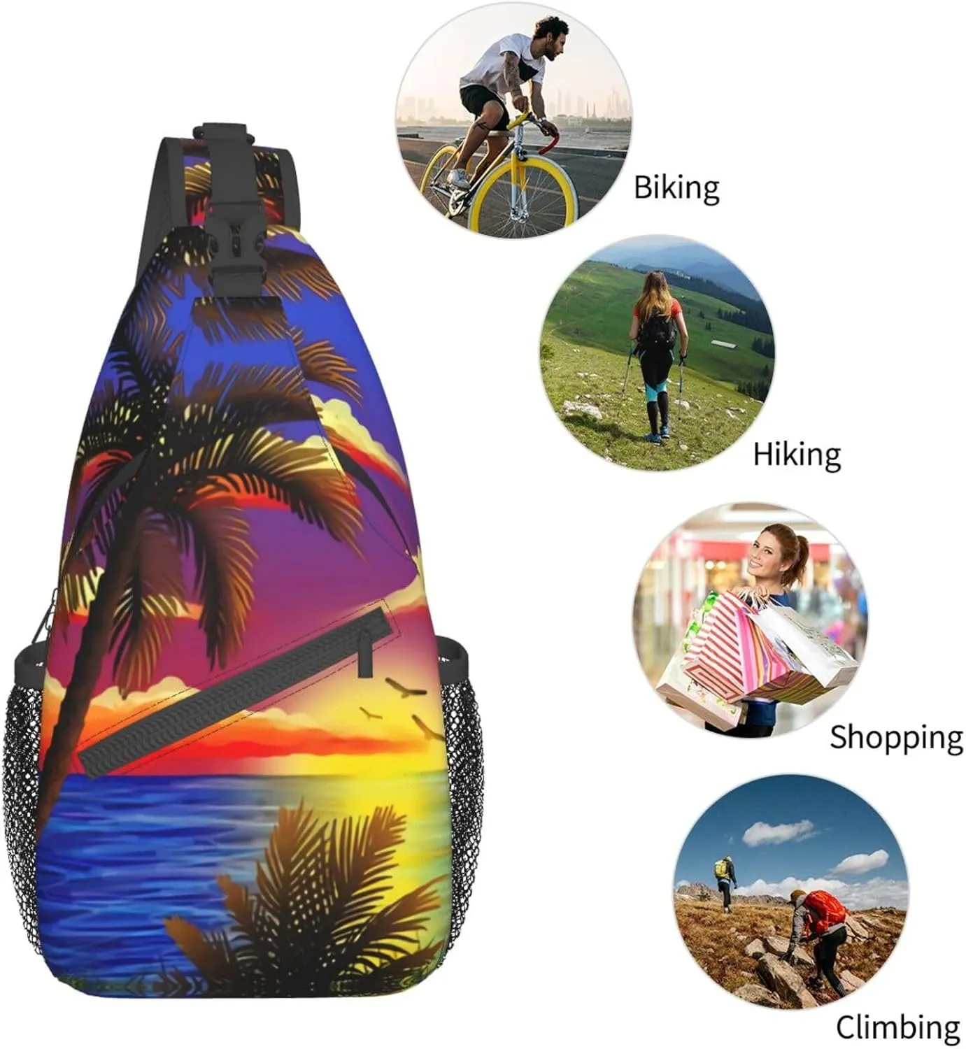 Tropical Sling Backpack Travel Hiking Daypack Bag Hawaii Palm Tree Pattern Crossbody Shoulder Bags For Women Men