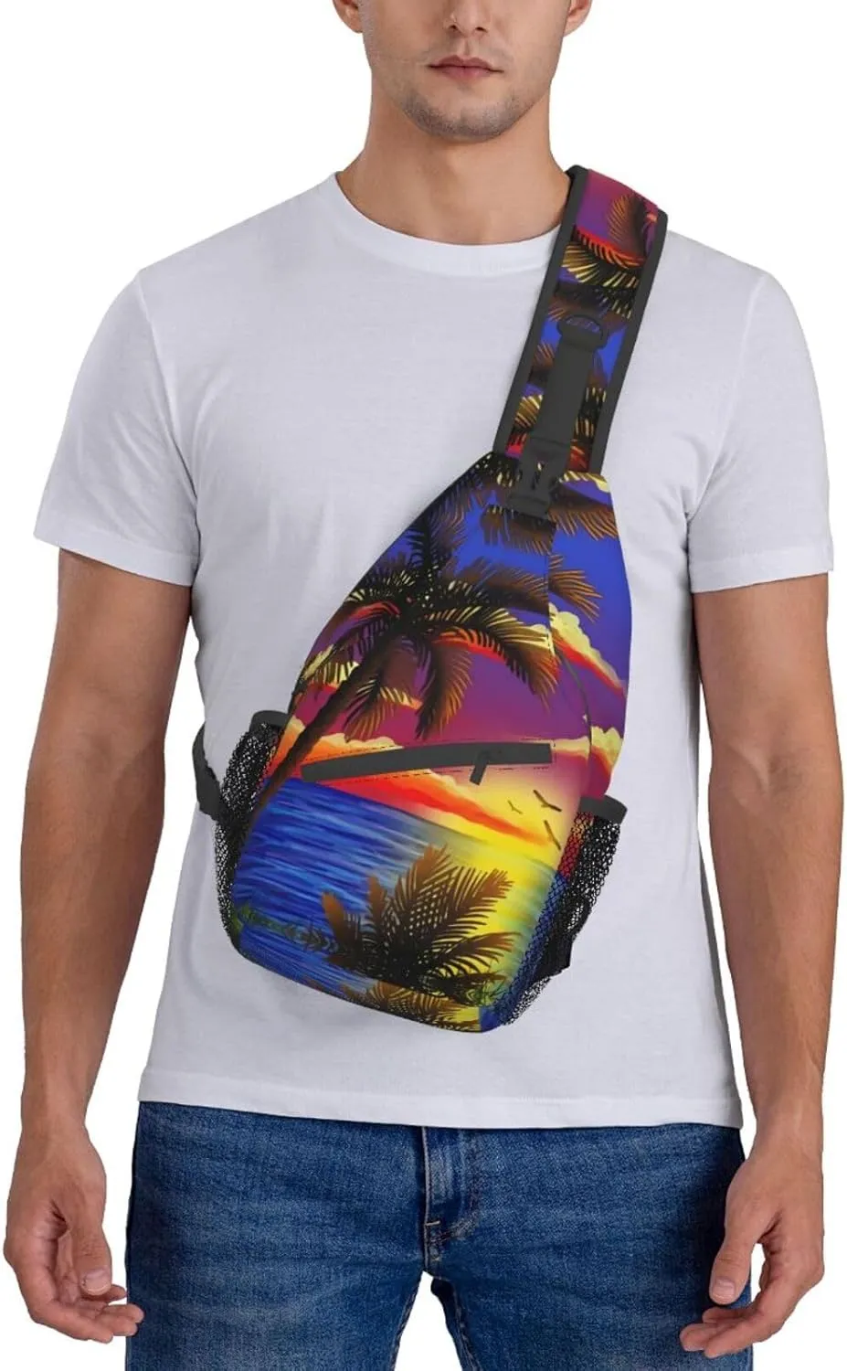Tropical Sling Backpack Travel Hiking Daypack Bag Hawaii Palm Tree Pattern Crossbody Shoulder Bags For Women Men