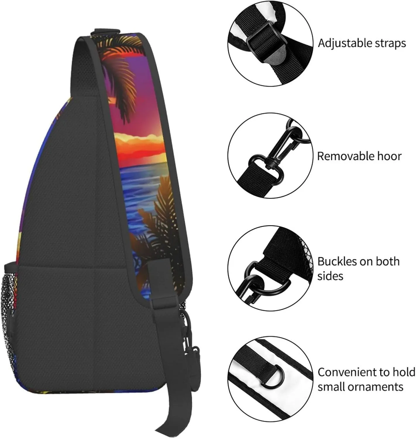 Tropical Sling Backpack Travel Hiking Daypack Bag Hawaii Palm Tree Pattern Crossbody Shoulder Bags For Women Men