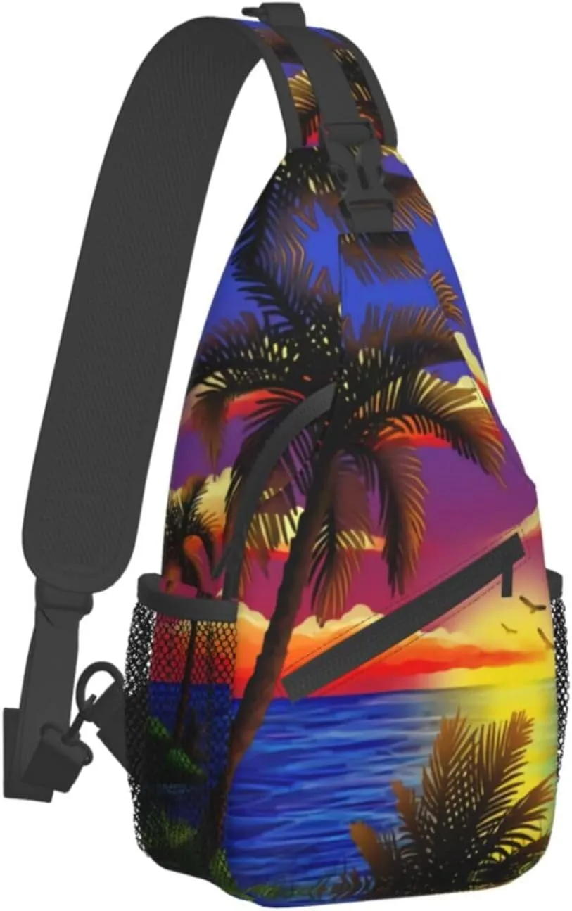 Tropical Sling Backpack Travel Hiking Daypack Bag Hawaii Palm Tree Pattern Crossbody Shoulder Bags For Women Men