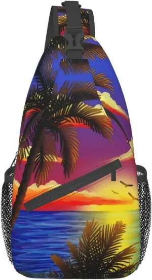 Tropical Sling Backpack Travel Hiking Daypack Bag Hawaii Palm Tree Pattern Crossbody Shoulder Bags For Women Men