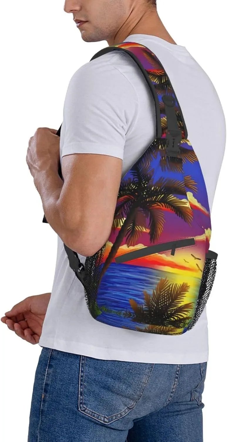 Tropical Sling Backpack Travel Hiking Daypack Bag Hawaii Palm Tree Pattern Crossbody Shoulder Bags For Women Men
