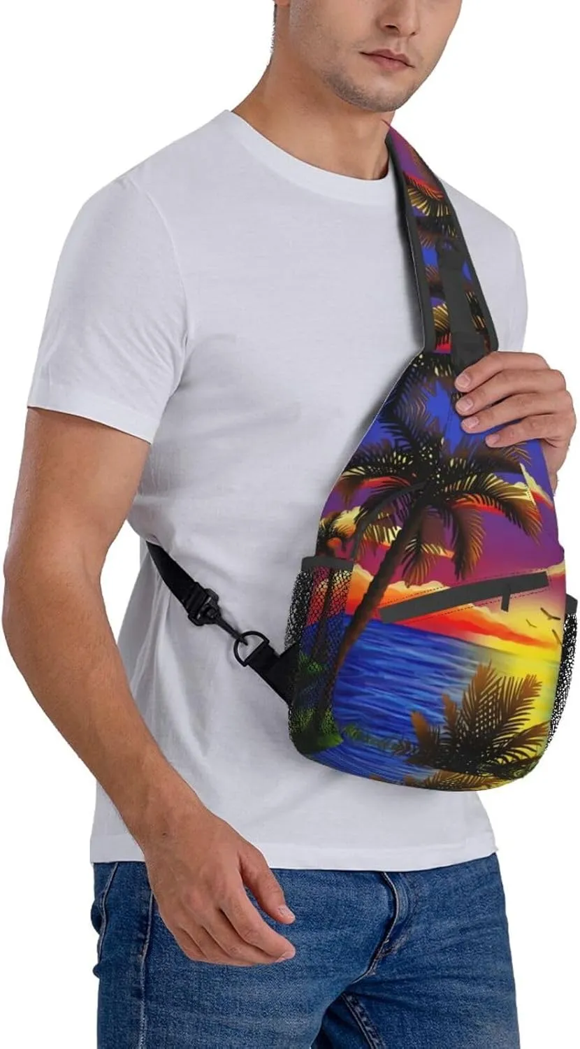 Tropical Sling Backpack Travel Hiking Daypack Bag Hawaii Palm Tree Pattern Crossbody Shoulder Bags For Women Men