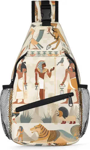 TropicalLife Ancient Egypt Civilization Sling Backpack Crossbody Shoulder Bag Water Resistant Small Daypacks Chest Bag for Women Men Unisex Hiking Travel Workout