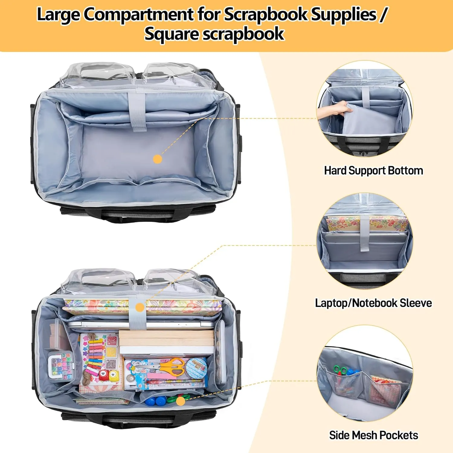 Trunab Rolling Scrapbook Tote with Expandable File Pocket, Large Craft Organizer and Storage Bag with Detachable Trolley for Scrapbooking Supplies and Art Tools (Patented Design)