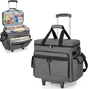 Trunab Rolling Scrapbook Tote with Expandable File Pocket, Large Craft Organizer and Storage Bag with Detachable Trolley for Scrapbooking Supplies and Art Tools (Patented Design)