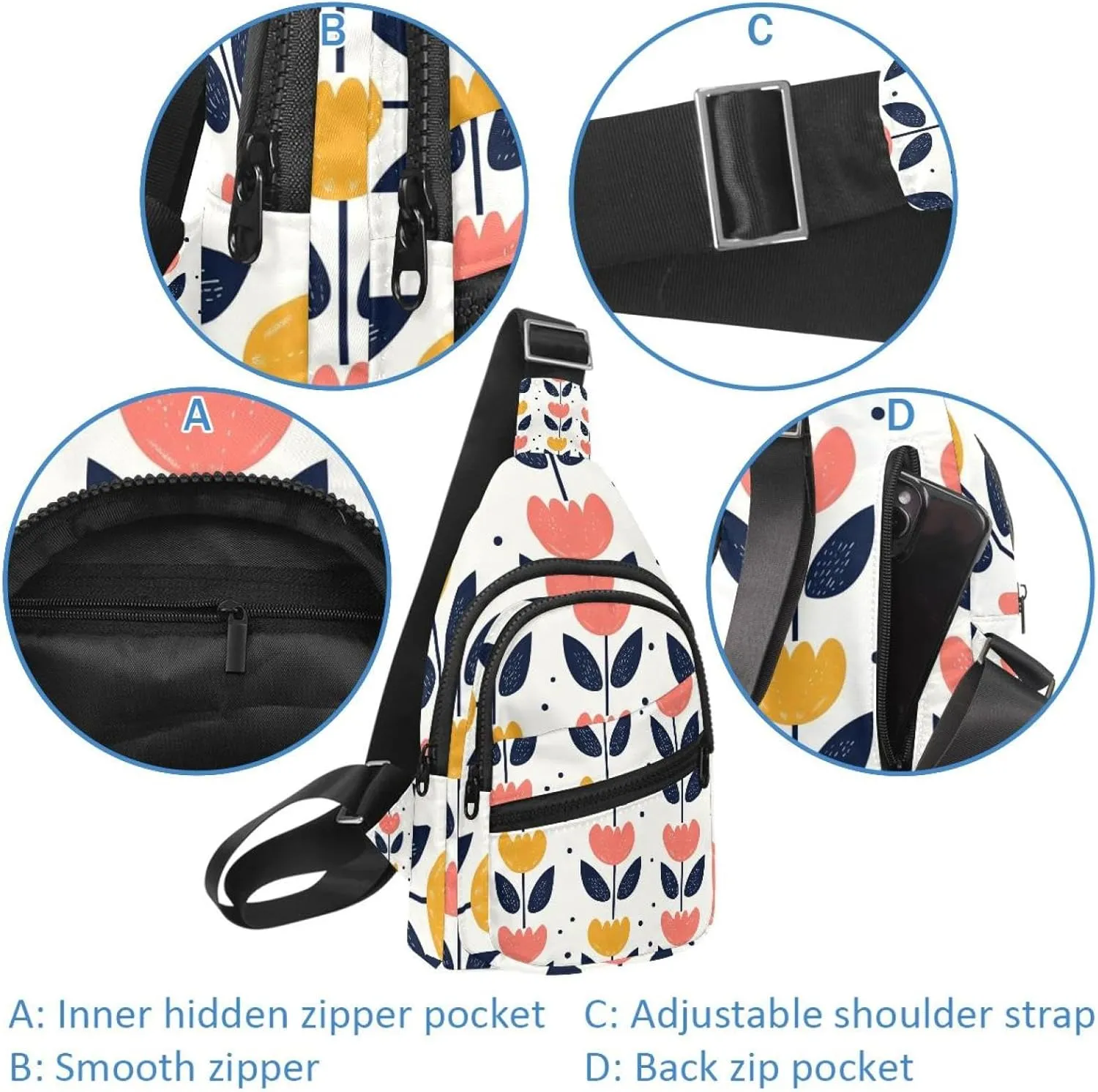Tulips (5) Crossbody Sling Backpack Sling Bag Travel Hiking Chest Bag Daypack