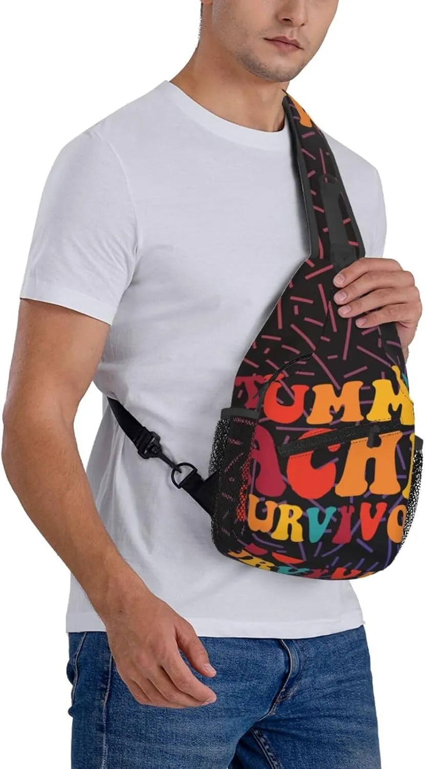 Tummy Ache Survivor Crossbody For Men Women Sling Chest Bag Shoulder Bag Lightweight One Strap Backpack Multipurpose Travel Hiking Daypack