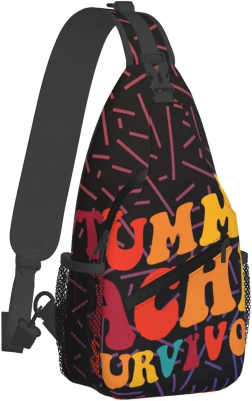 Tummy Ache Survivor Crossbody For Men Women Sling Chest Bag Shoulder Bag Lightweight One Strap Backpack Multipurpose Travel Hiking Daypack