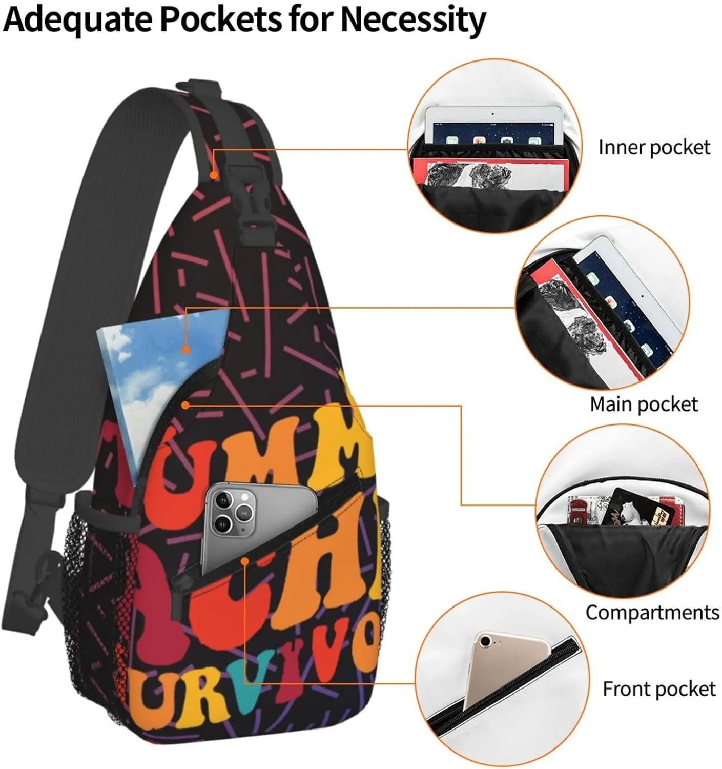 Tummy Ache Survivor Crossbody For Men Women Sling Chest Bag Shoulder Bag Lightweight One Strap Backpack Multipurpose Travel Hiking Daypack
