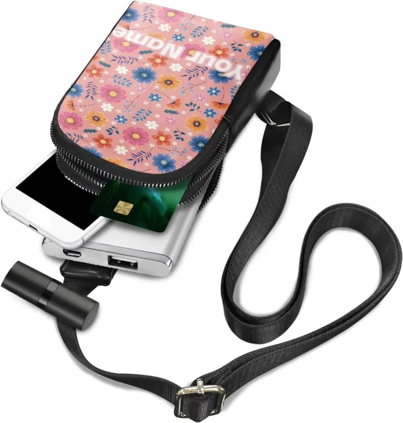 Tuoxiukan Custom Crossbody Bag With Name On It Floral Sling Bag For Women Crossbody Purse Waterproof Chest Bag PU Leather Lightweight Travel Shoulder Bag Personalized Gifts for Girlfriend Wife Fiancee