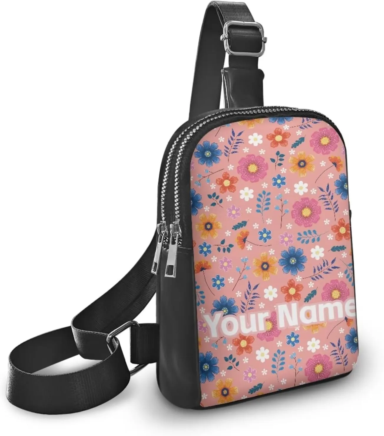 Tuoxiukan Custom Crossbody Bag With Name On It Floral Sling Bag For Women Crossbody Purse Waterproof Chest Bag PU Leather Lightweight Travel Shoulder Bag Personalized Gifts for Girlfriend Wife Fiancee
