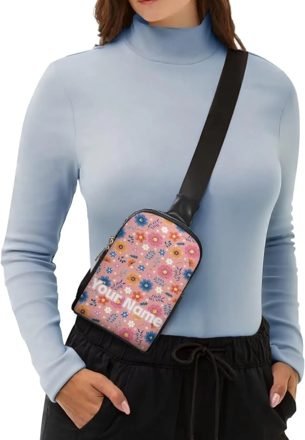 Tuoxiukan Custom Crossbody Bag With Name On It Floral Sling Bag For Women Crossbody Purse Waterproof Chest Bag PU Leather Lightweight Travel Shoulder Bag Personalized Gifts for Girlfriend Wife Fiancee