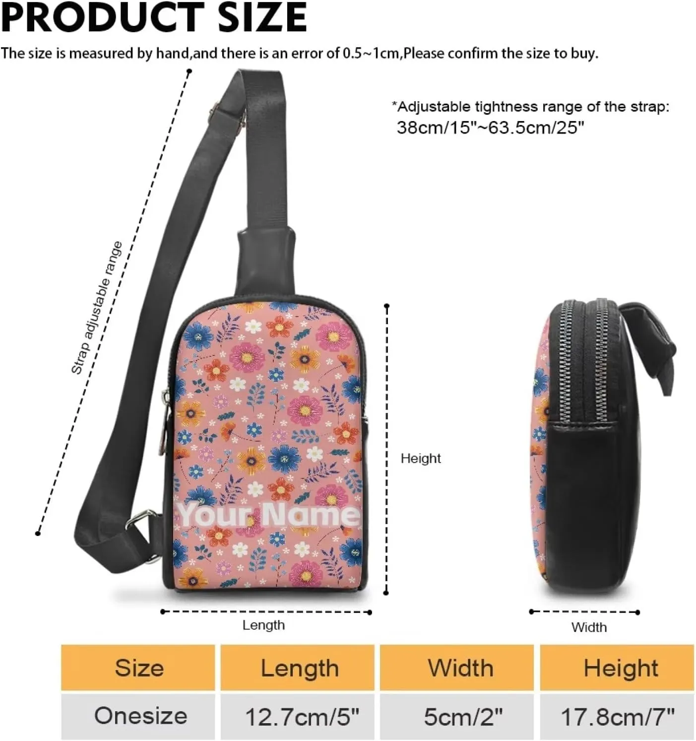 Tuoxiukan Custom Crossbody Bag With Name On It Floral Sling Bag For Women Crossbody Purse Waterproof Chest Bag PU Leather Lightweight Travel Shoulder Bag Personalized Gifts for Girlfriend Wife Fiancee