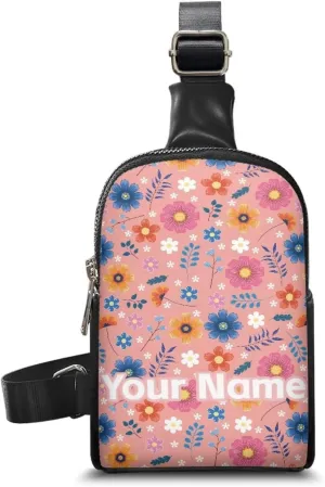 Tuoxiukan Custom Crossbody Bag With Name On It Floral Sling Bag For Women Crossbody Purse Waterproof Chest Bag PU Leather Lightweight Travel Shoulder Bag Personalized Gifts for Girlfriend Wife Fiancee