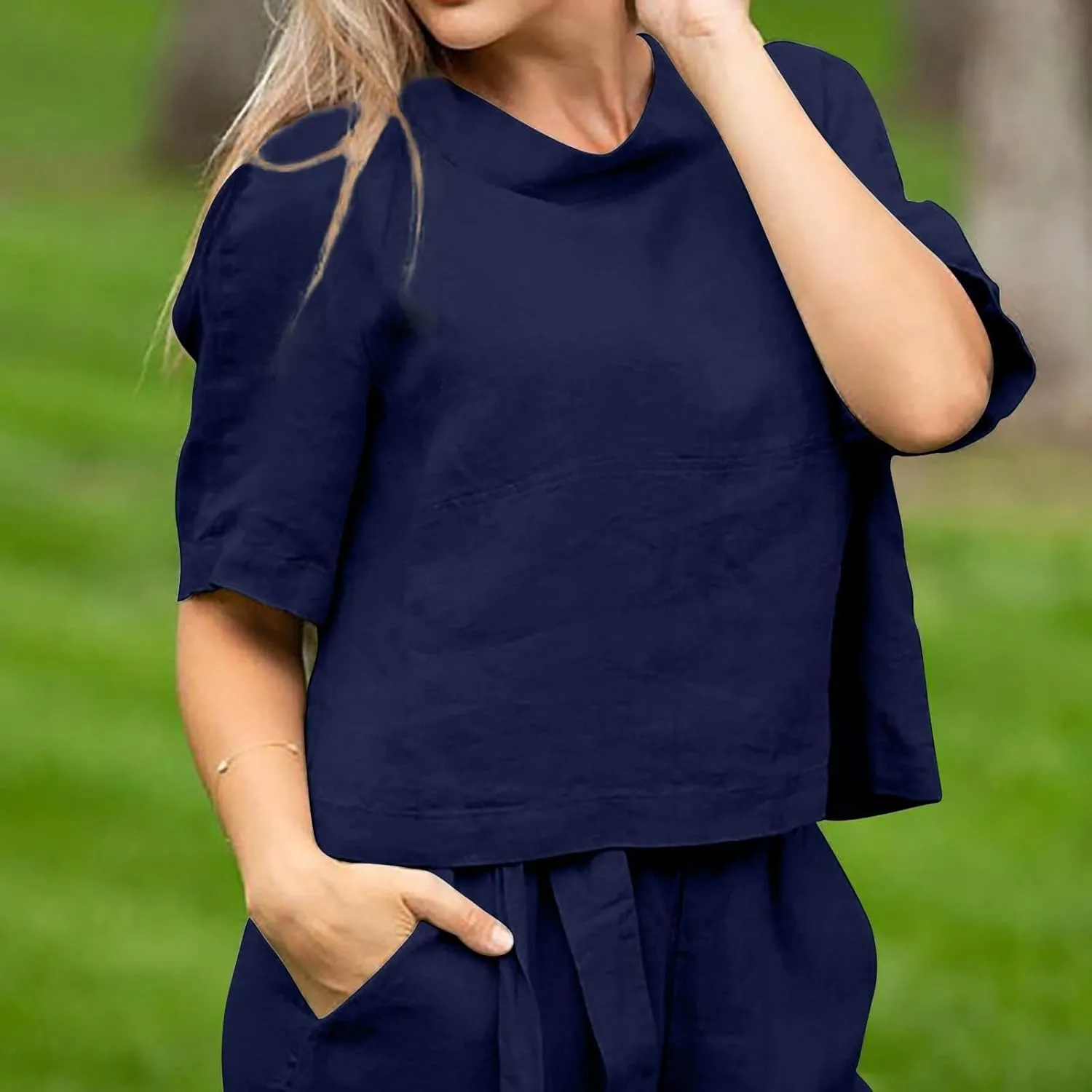 Two Piece Crewneck Sweatshirts Sets Casual Short Sleeved Wide Leg Pant Suit Long Sleeve Shirts Wide Leg Trousers