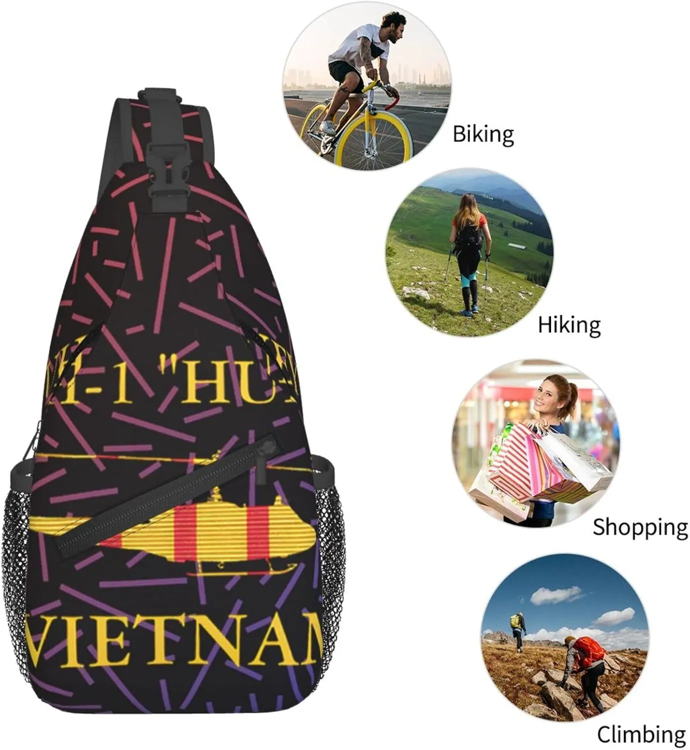 Uh-1 Huey Vietnam Veteran Crossbody For Men Women Sling Chest Bag Shoulder Bag Lightweight One Strap Backpack Multipurpose Travel Hiking Daypack