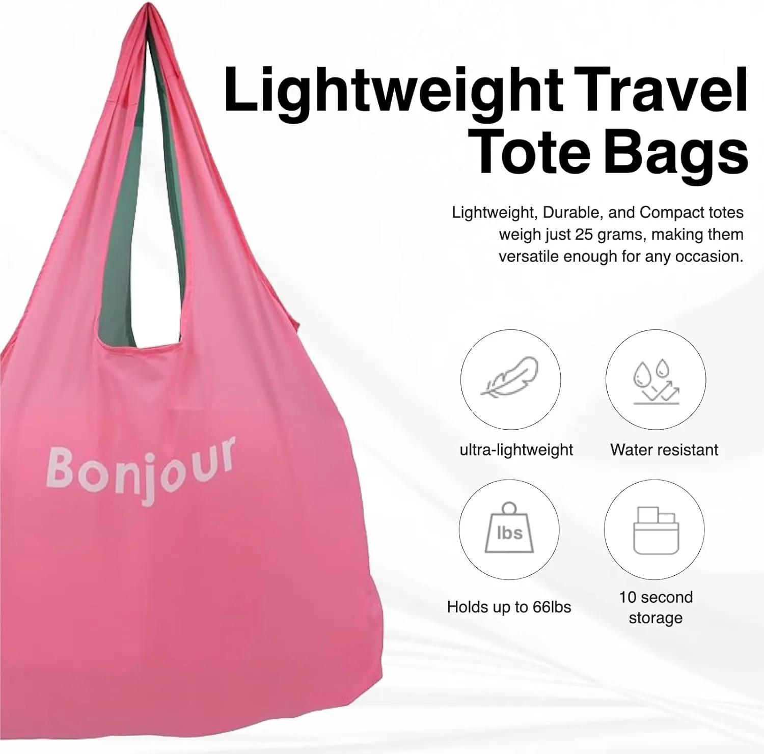 Ultimate Packable Travel Tote Bag - Reusable Shopping Bag - Compact & Portable & Lightweight