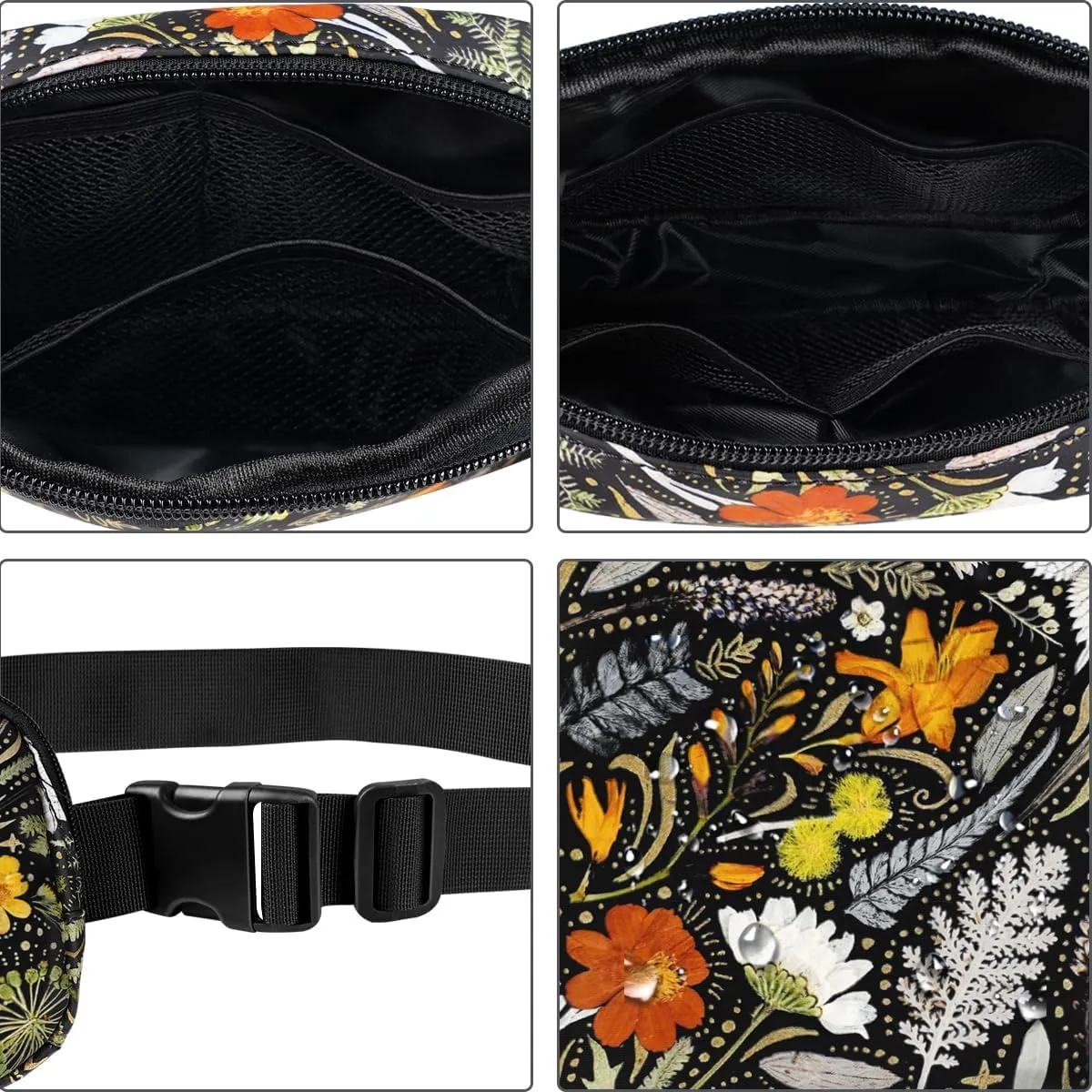 Ultra Lightweight Belt Bag Cute Crossbody Bags for Women Fashion Pattern Waist Packs Waterproof Running Workout Hiking Travel Fanny Pack,Dried Flowers