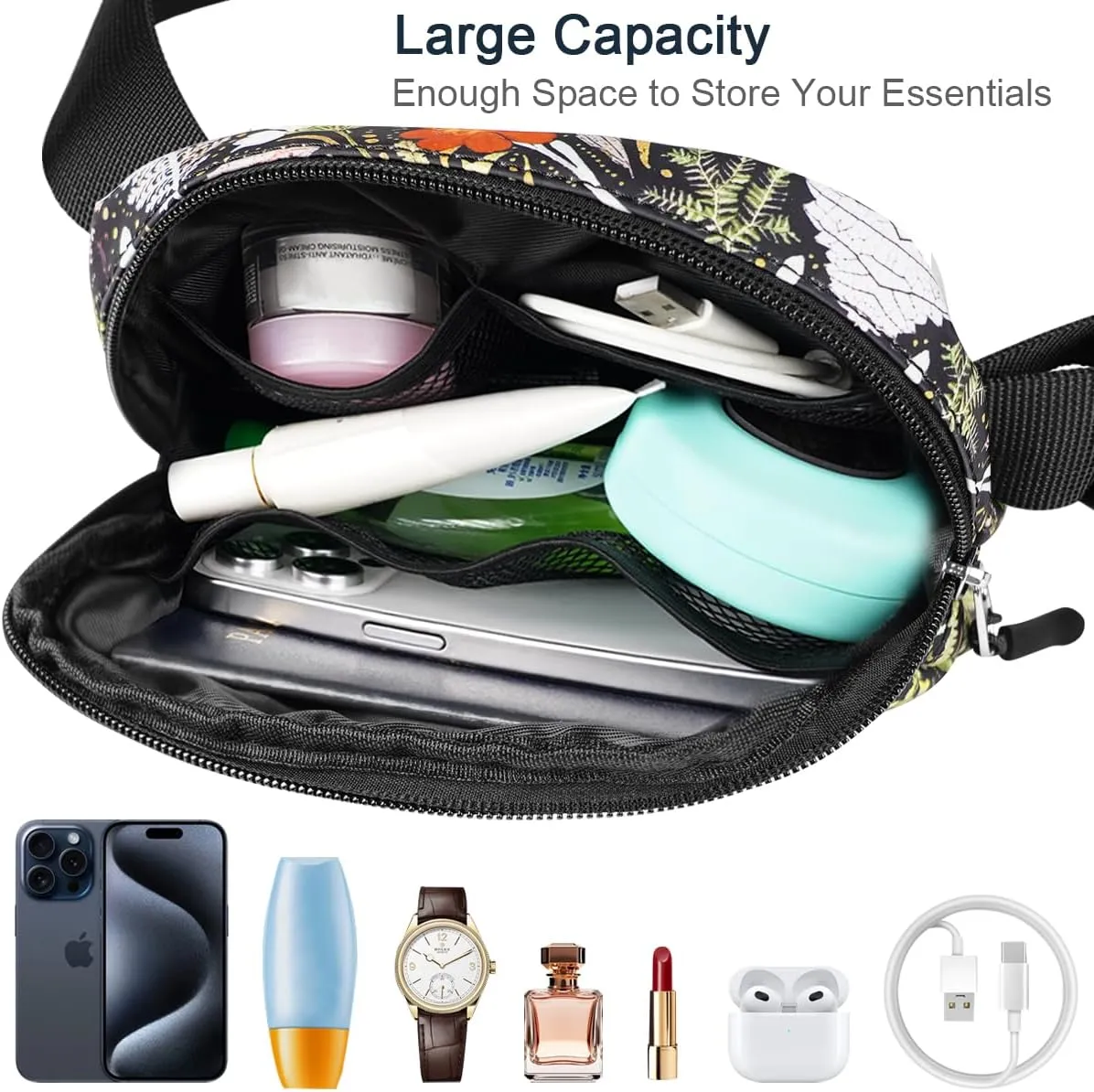 Ultra Lightweight Belt Bag Cute Crossbody Bags for Women Fashion Pattern Waist Packs Waterproof Running Workout Hiking Travel Fanny Pack,Dried Flowers