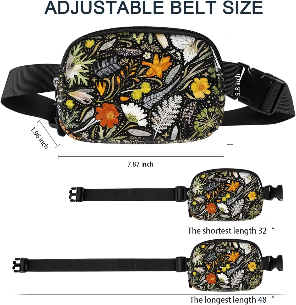 Ultra Lightweight Belt Bag Cute Crossbody Bags for Women Fashion Pattern Waist Packs Waterproof Running Workout Hiking Travel Fanny Pack,Dried Flowers
