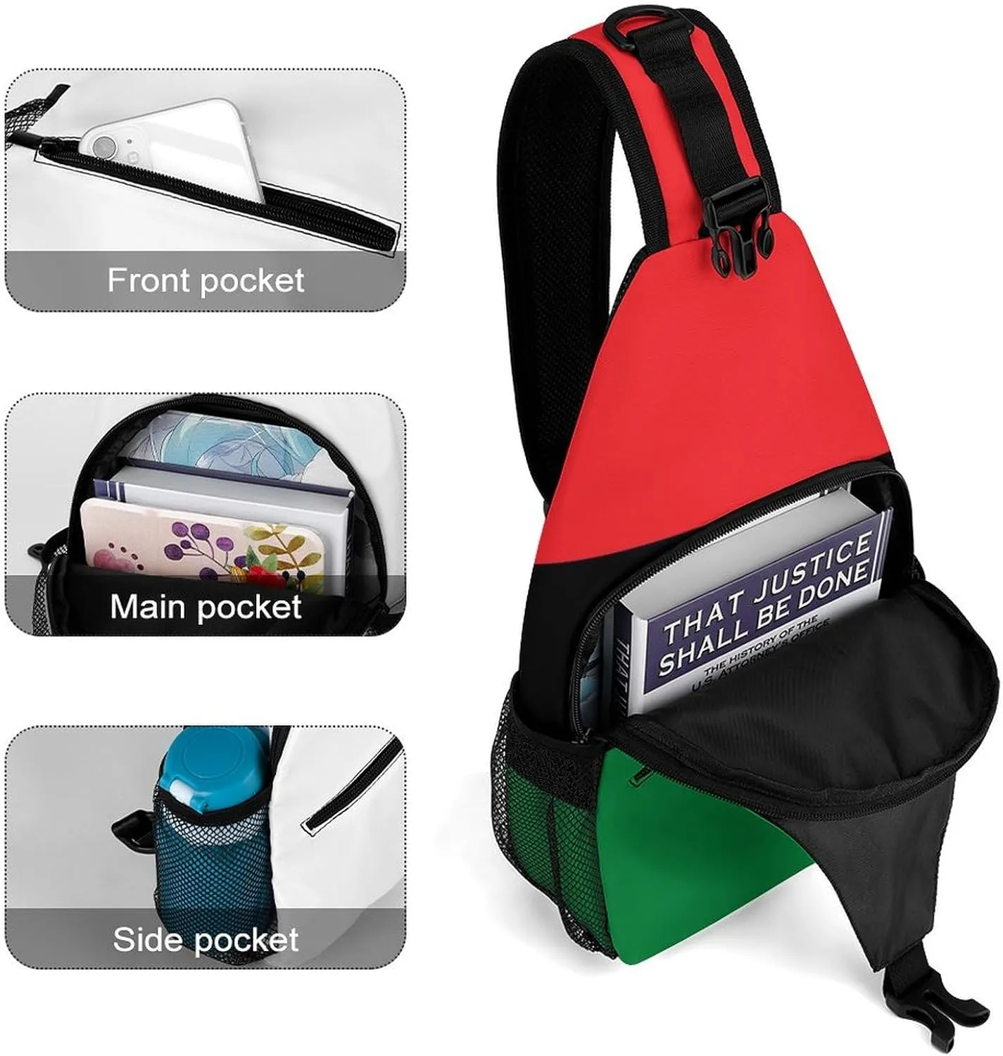 Ultra Lightweight Sling Backpack Shoulder Chest Crossbody Bag Multipurpose Anti-Theft Backpacking for Hiking Cycling Walking Dog Bicycle Travel - Black Lives Matter Flag African American Flag