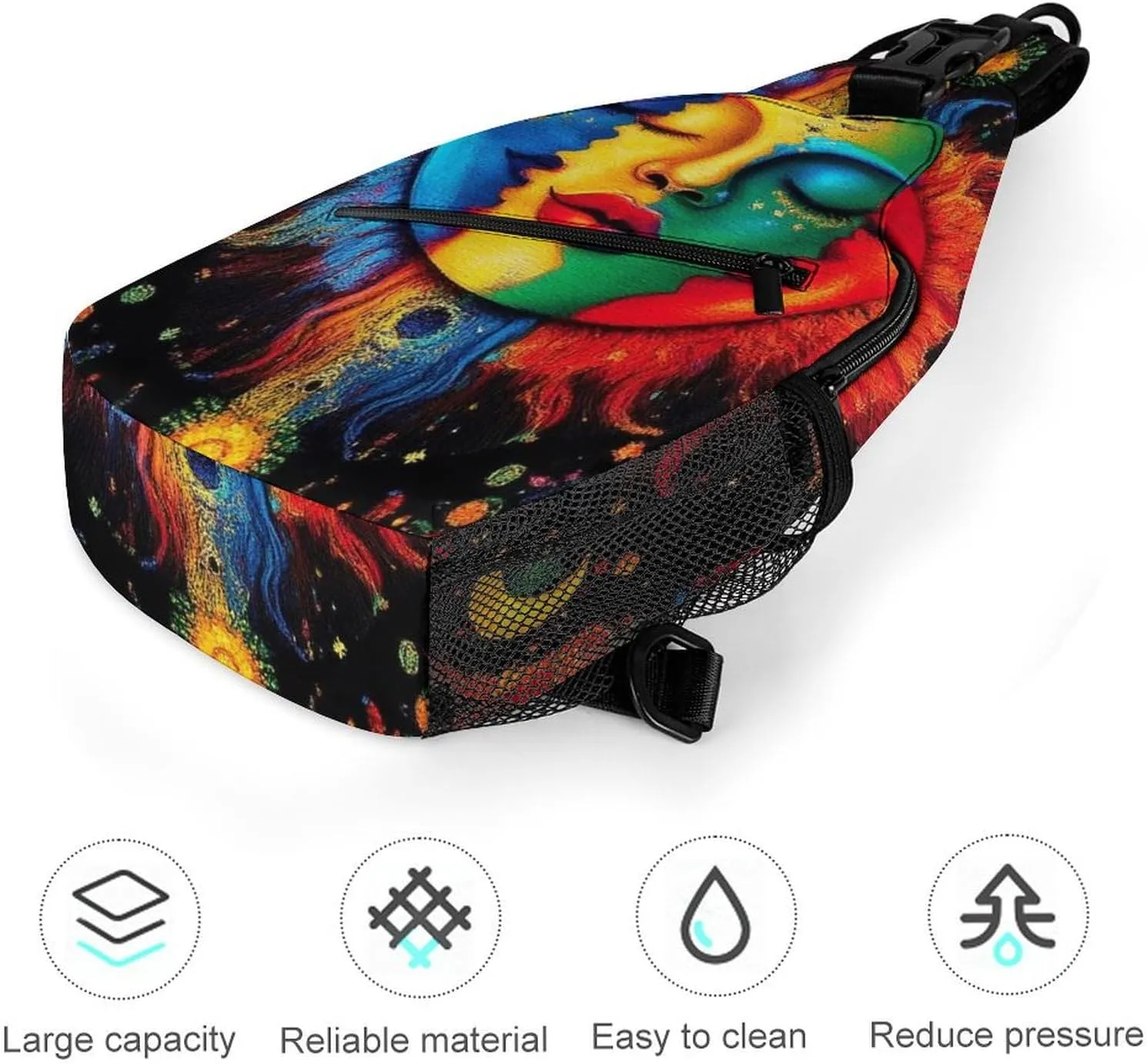 Ultra Lightweight Sling Bag Backpack Crossbody Chest Rucksack Anti-Theft Multipurpose Bag for Bicycle Sport Hiking Travel Camping, Mandala Triple Sun Hippie Trippy Boho Art