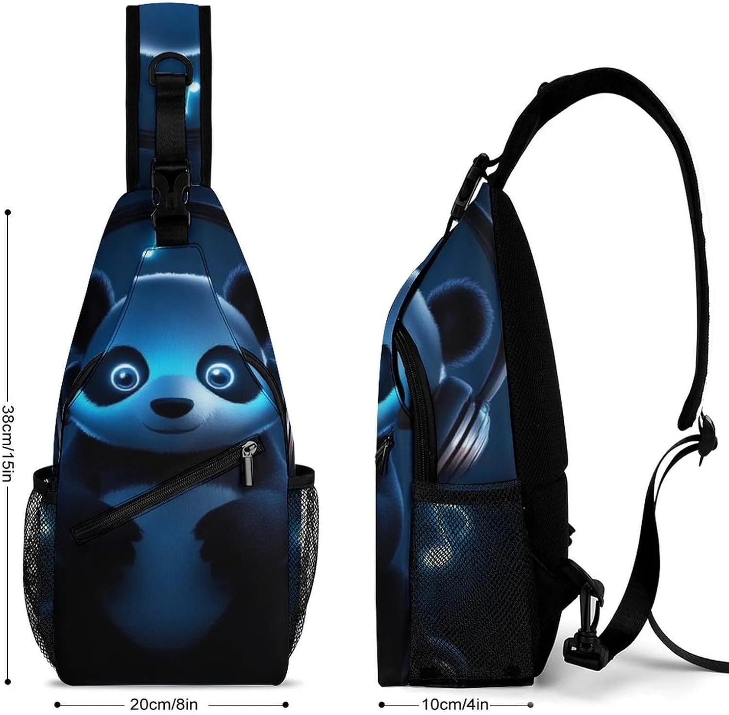 Ultra Lightweight Sling Shoulder Backpack Shoulder Chest Crossbody Bag Multipurpose Anti-Theft Daypack for Hiking Cycling Camping Travel, Black And White Panda Animal Headphones Music Panda Bookbag