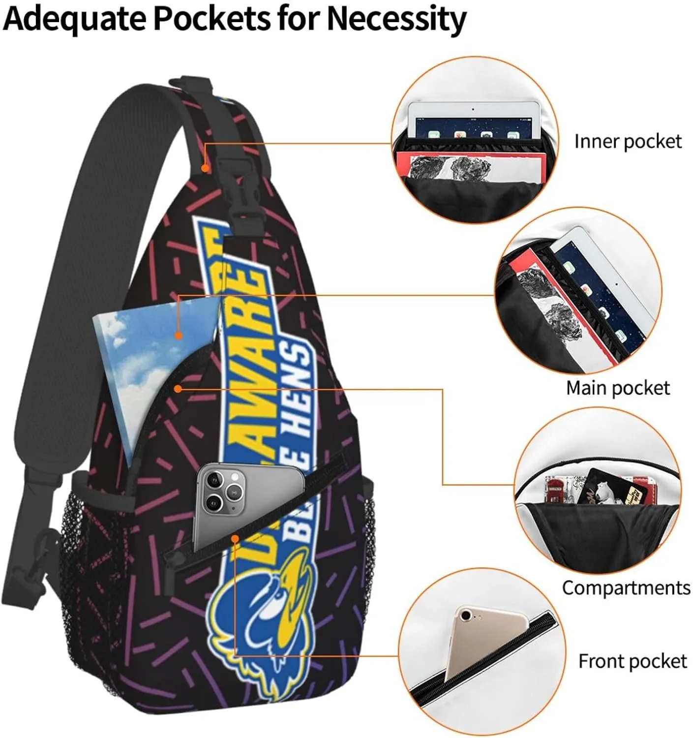 University Of Delaware Small Crossbody Backpack Sling Bag For Men Women Mini One Shoulder Chest Bags Gym Sport Travel Hiking Daypack