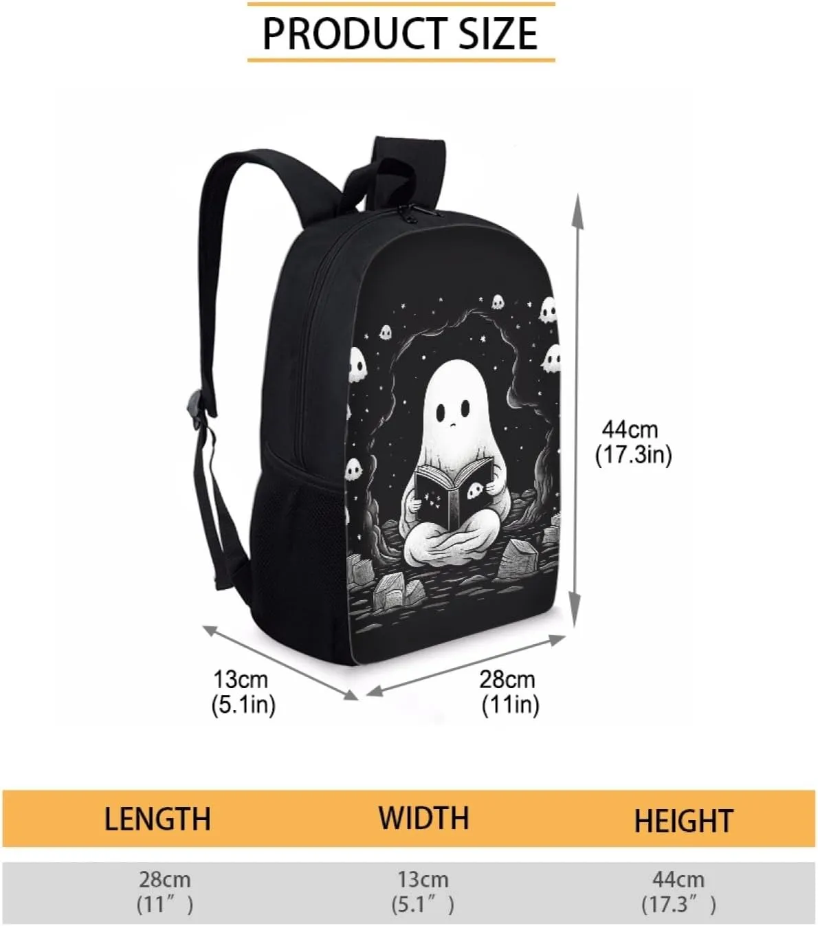 Uourmeti Kids Backpack with Lunch Box Pencil Case Set Cute Book Bags for Boys Girls, Cute Ghost, One Size, Daypack Backpacks
