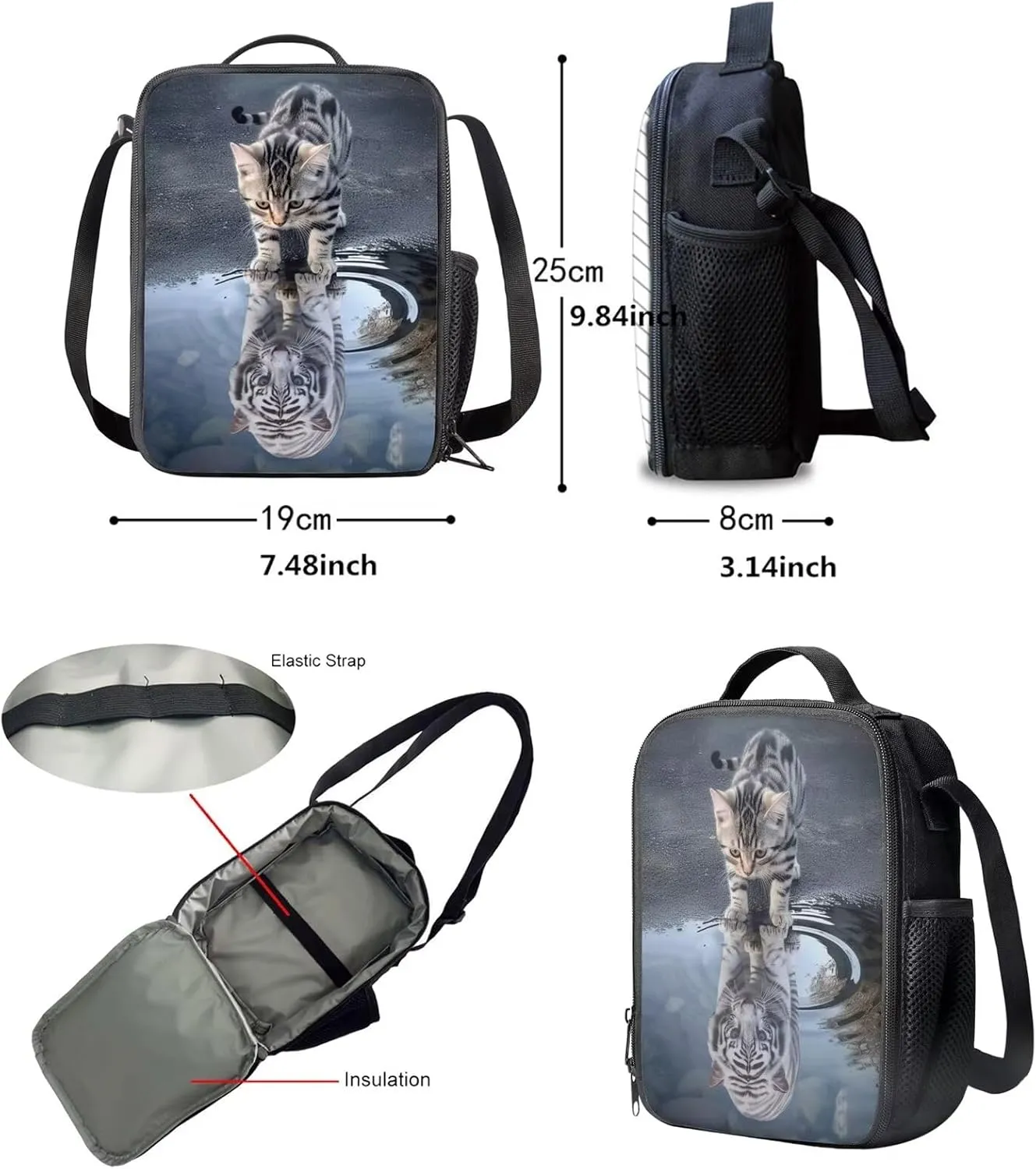 Upetstory Cat Tiger Backpacks for Girls Boys Kids School Bag Set 4 IN 1 Children School Backpack with Lunch Box Pencil Case Teen High Middle School Bookbag Elementary Preschool Water Bottle Sleeve