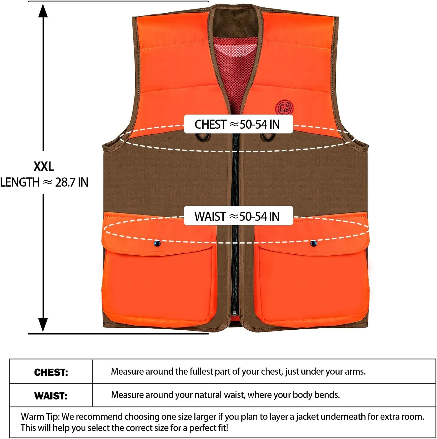 Upland Hunting Vest with Multi Pockets Brown/Orange Upland Game Field Bird Hunting Vest
