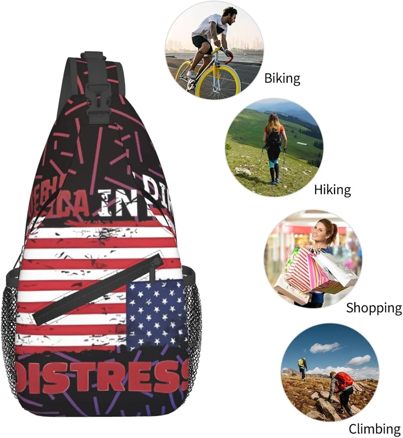 Upside Down America America In Distress Small Crossbody Backpack Sling Bag For Men Women Mini One Shoulder Chest Bags Gym Sport Travel Hiking Daypack