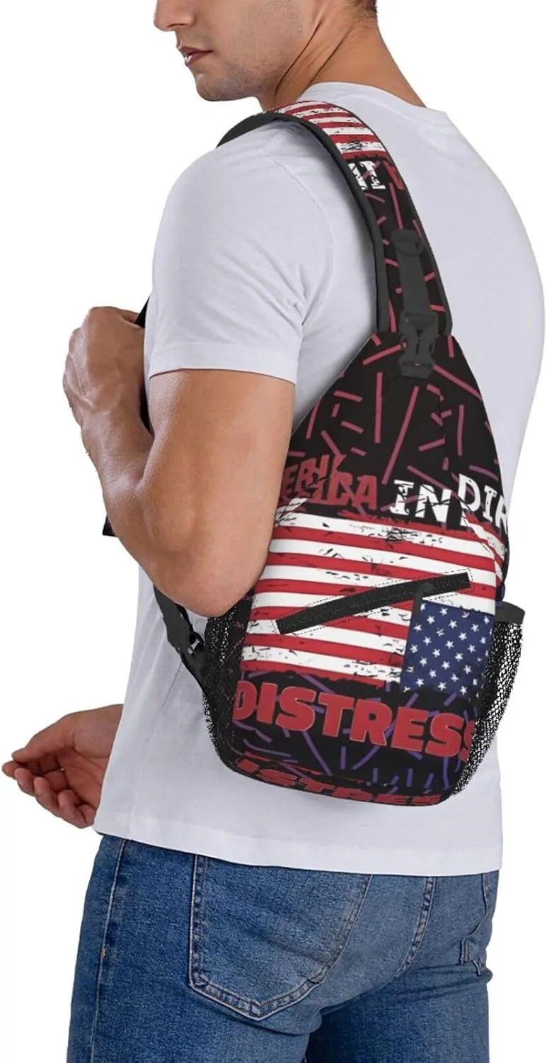 Upside Down America America In Distress Small Crossbody Backpack Sling Bag For Men Women Mini One Shoulder Chest Bags Gym Sport Travel Hiking Daypack