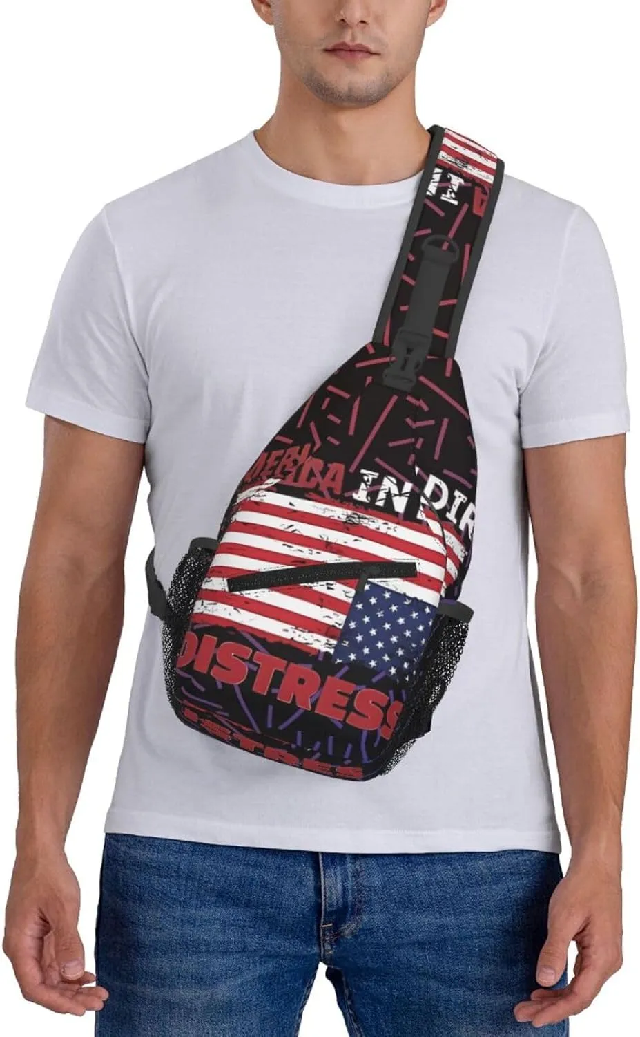 Upside Down America America In Distress Small Crossbody Backpack Sling Bag For Men Women Mini One Shoulder Chest Bags Gym Sport Travel Hiking Daypack