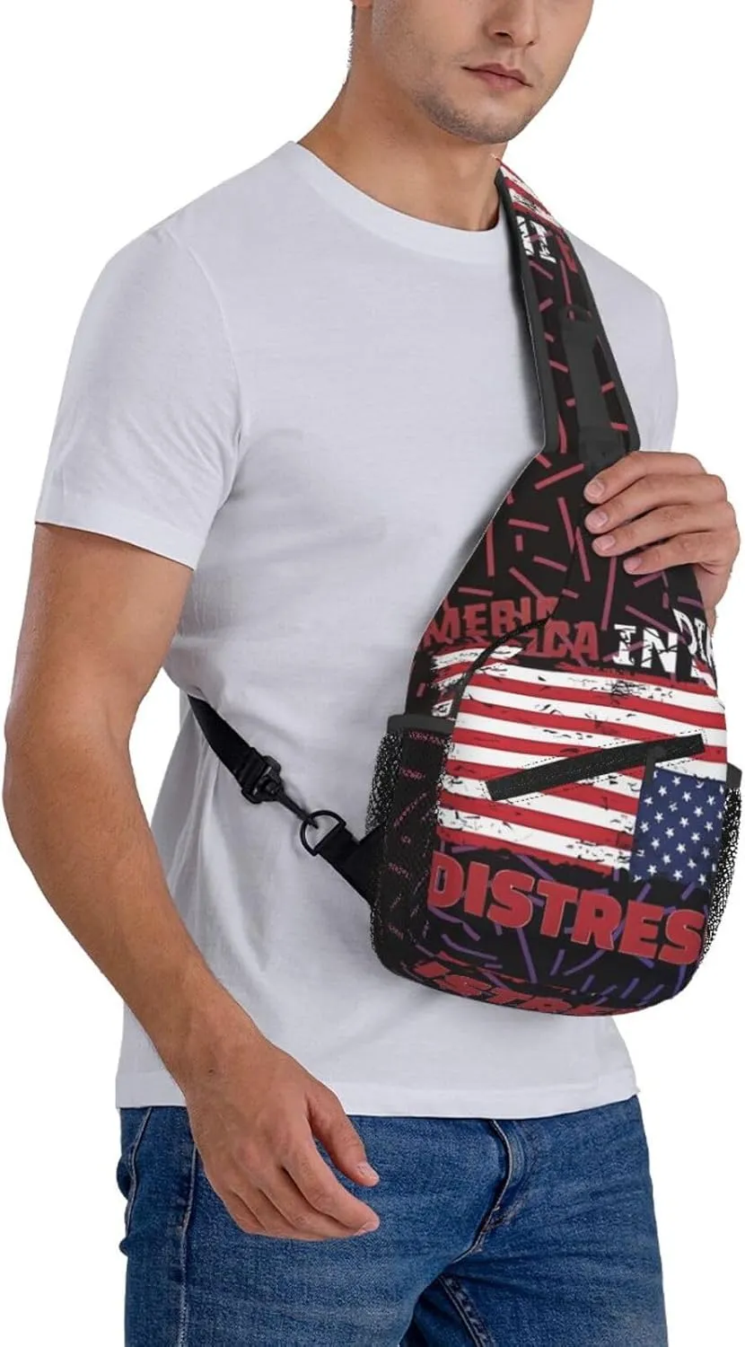 Upside Down America America In Distress Small Crossbody Backpack Sling Bag For Men Women Mini One Shoulder Chest Bags Gym Sport Travel Hiking Daypack
