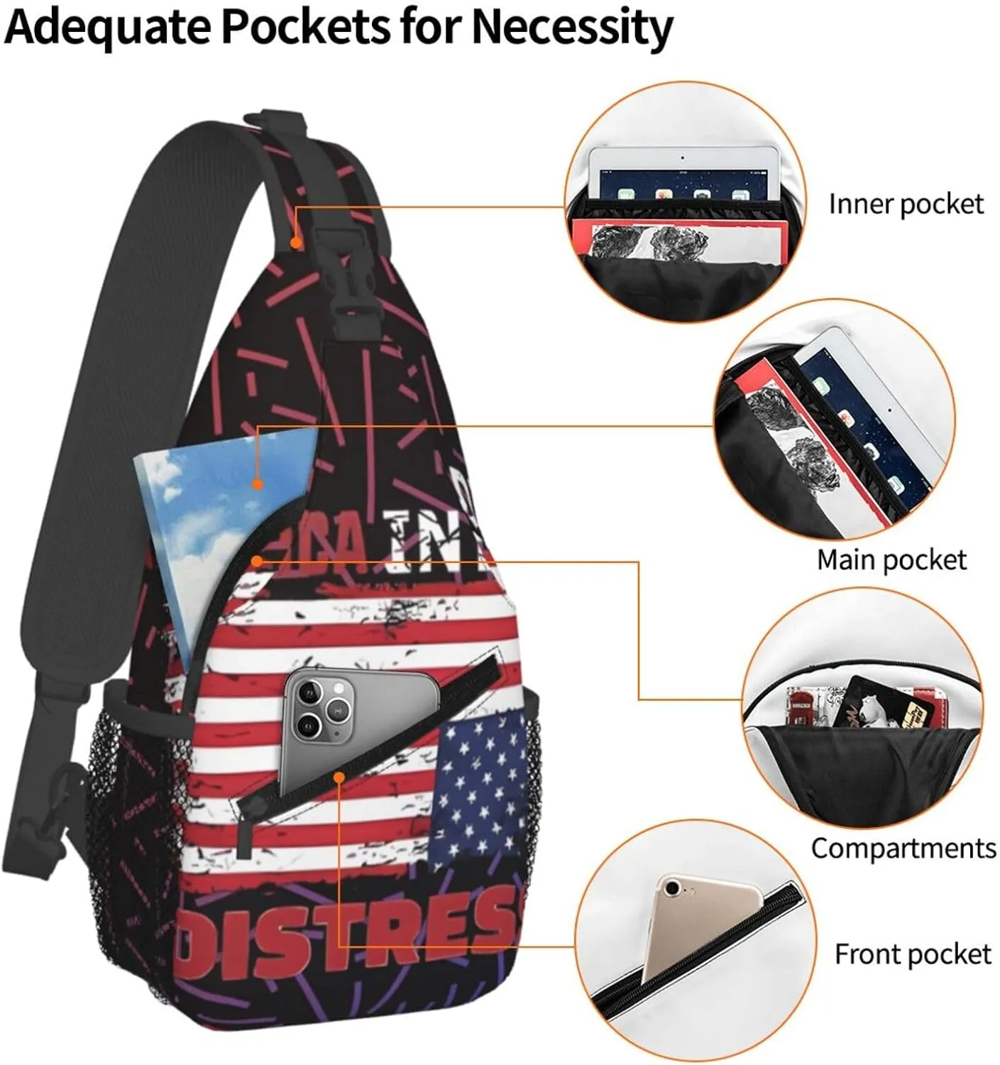 Upside Down America America In Distress Small Crossbody Backpack Sling Bag For Men Women Mini One Shoulder Chest Bags Gym Sport Travel Hiking Daypack