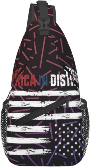 Upside Down American America In Distress Crossbody For Men Women Sling Chest Bag Shoulder Bag Lightweight One Strap Backpack Hiking Daypack