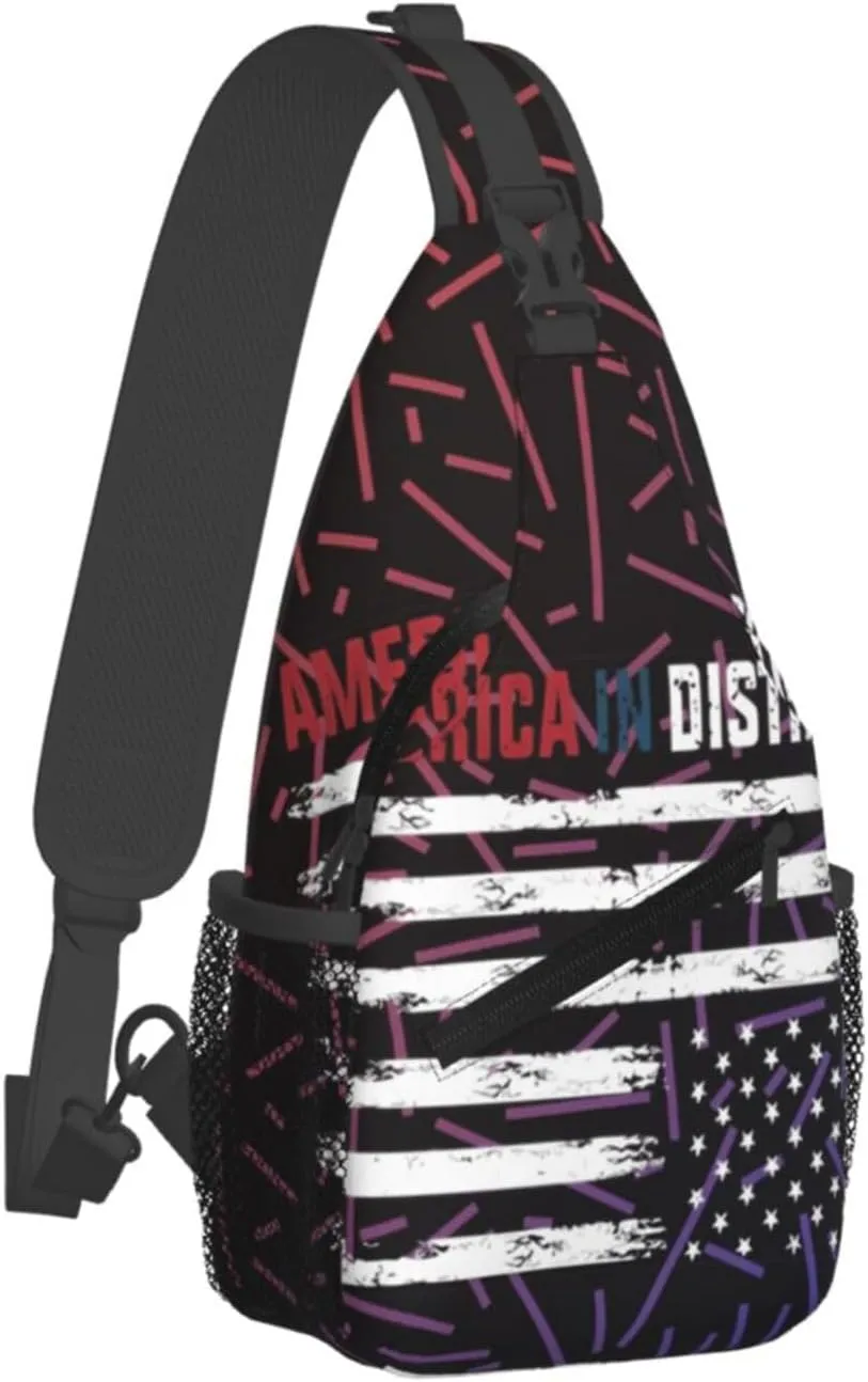 Upside Down American America In Distress Crossbody For Men Women Sling Chest Bag Shoulder Bag Lightweight One Strap Backpack Hiking Daypack