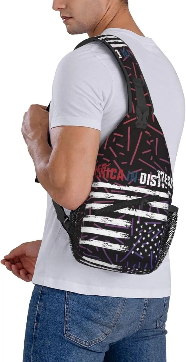 Upside Down American America In Distress Crossbody For Men Women Sling Chest Bag Shoulder Bag Lightweight One Strap Backpack Hiking Daypack