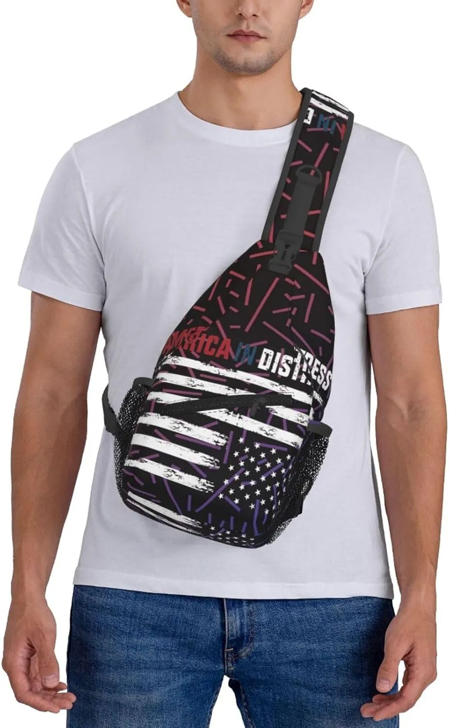 Upside Down American America In Distress Crossbody For Men Women Sling Chest Bag Shoulder Bag Lightweight One Strap Backpack Hiking Daypack