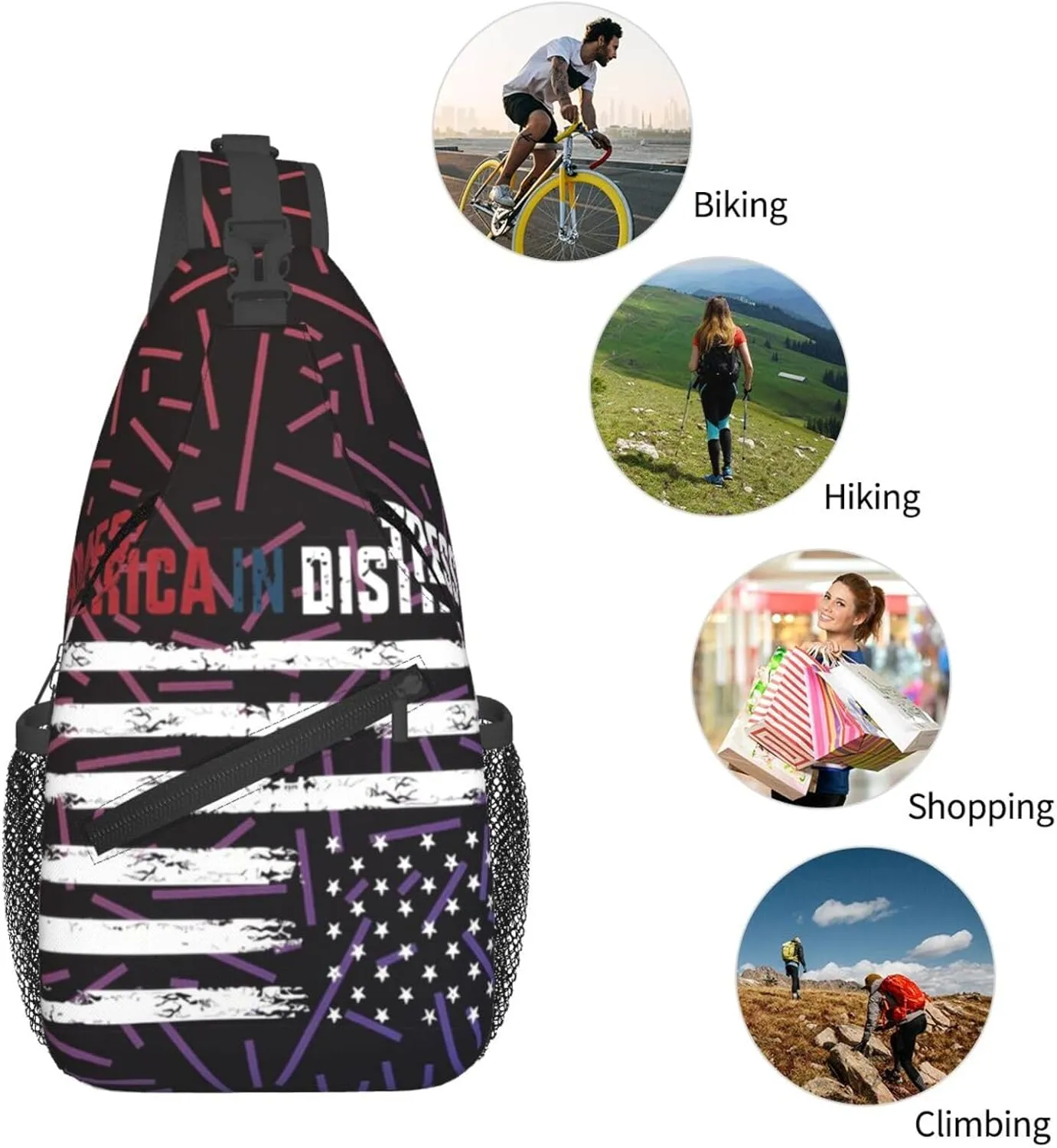 Upside Down American America In Distress Crossbody For Men Women Sling Chest Bag Shoulder Bag Lightweight One Strap Backpack Hiking Daypack