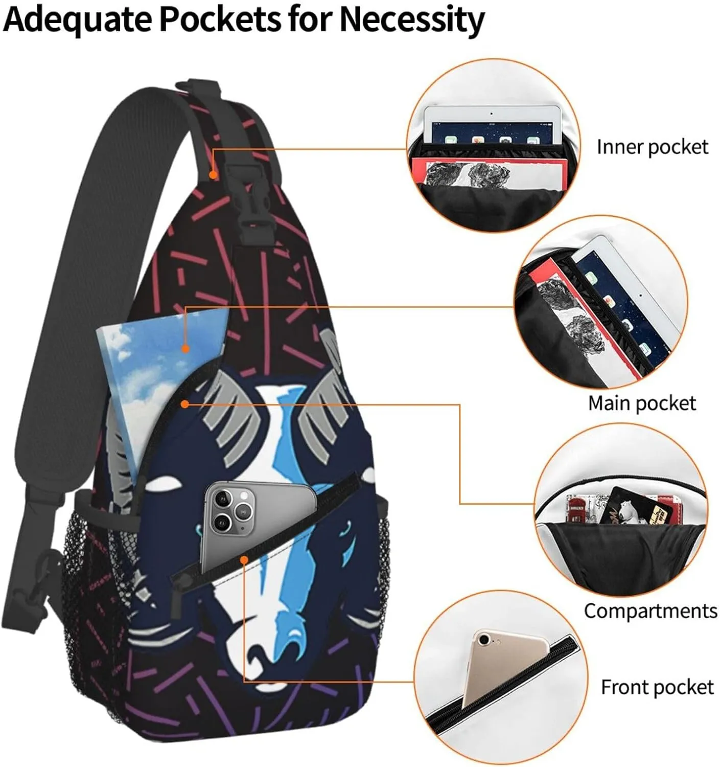 Uri University Of Rhode Island Rams Small Crossbody Backpack Sling Bag For Men Women Mini One Shoulder Chest Bags Gym Sport Travel Hiking Daypack