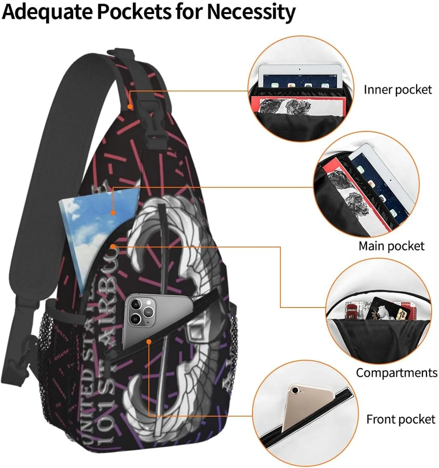 Us A-rmy 101st Airborne Air Assault Crossbody Backpack For Men Women Sling Shoulder Dachshunds Dog Chest Bag Lightweight One Strap Multipurpose Travel Hiking Daypack